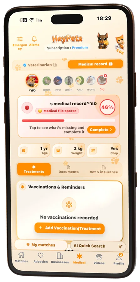 A pet’s medical record with a progress meter