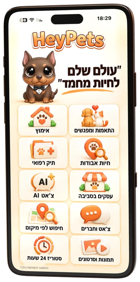 HeyPets: גרף, הכיתוב "עולם שלם לחיות מחמד" ועשרת הפיצ׳רים של האפליקציה
